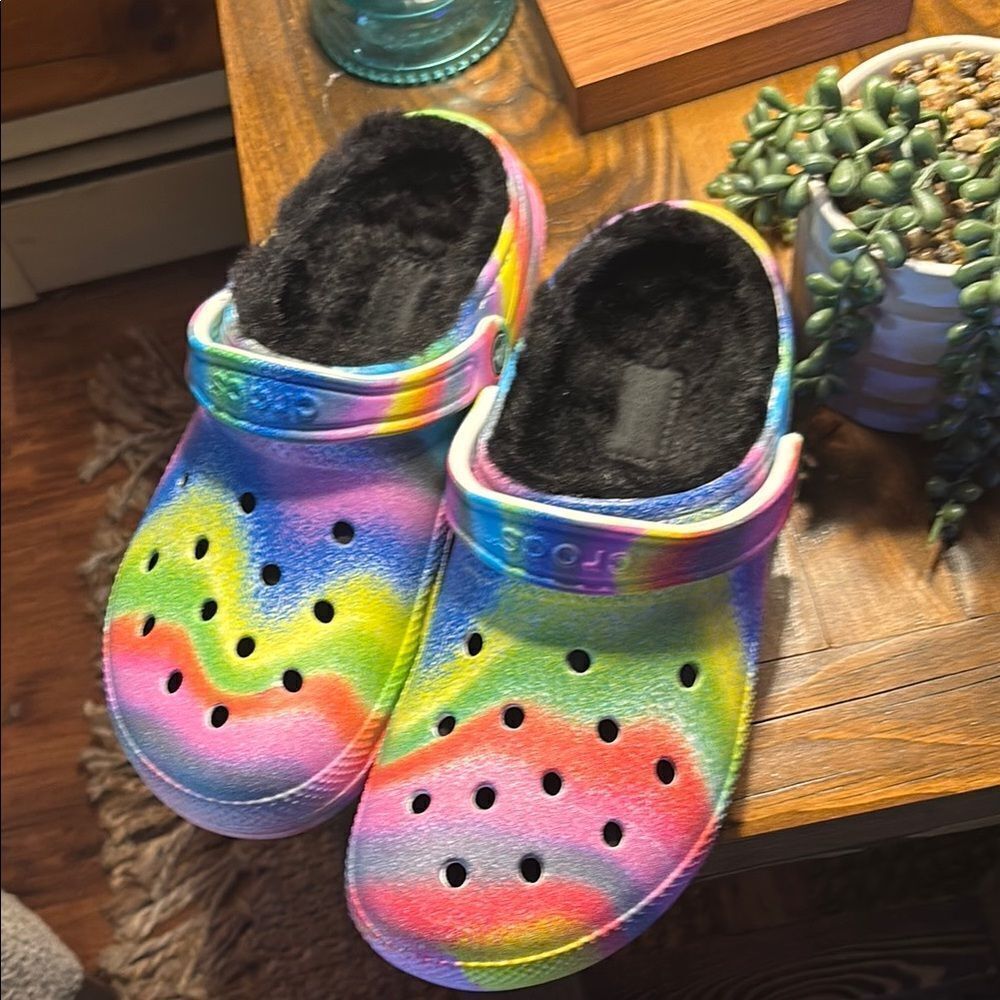 Like NEW CROCS colorful with Cozy Lining